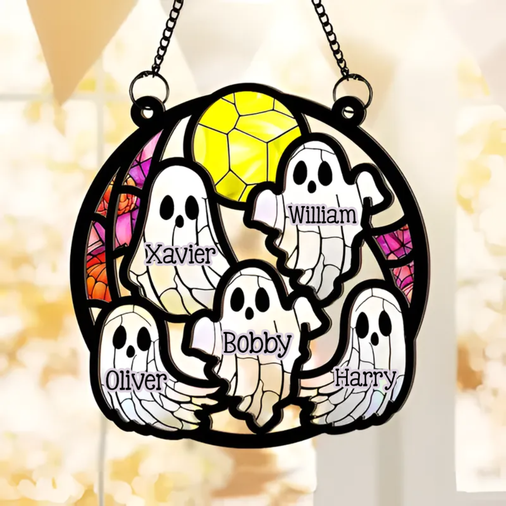 Boo Family - Personalized Suncatcher Ornament - Halloween Gift For Family, Autumn Vacation