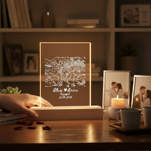 Custom Couple Portrait 3D LED Light Wooden Base, Valentine Gift, Anniversary Gift for Couple, Engagedment, Wedding Gift