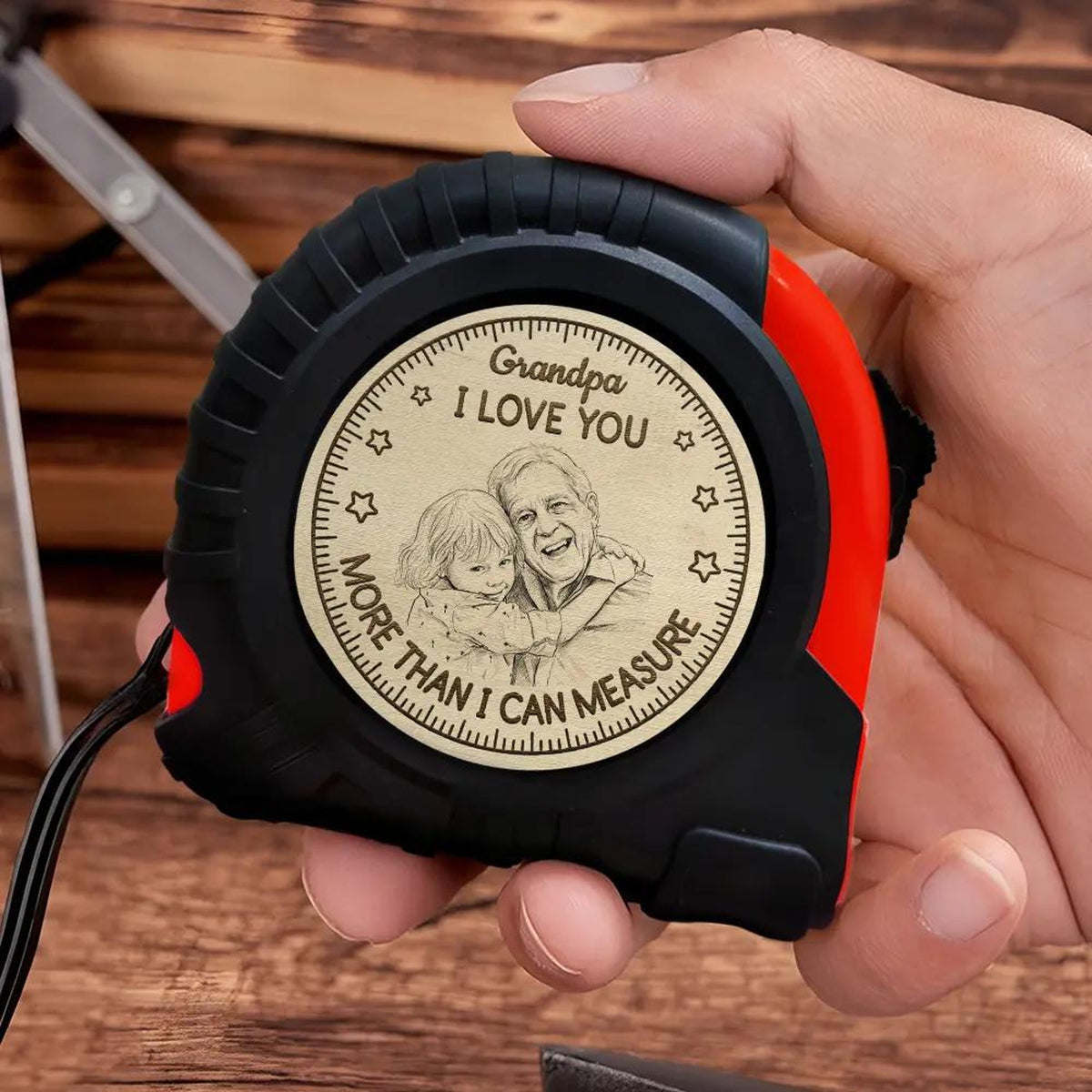Custom Photo Pencil Sketch I Love You More Than I Can Measure - Personalized Tape Measure, Fathers Day Gift For Dad, Husband, Grandpa