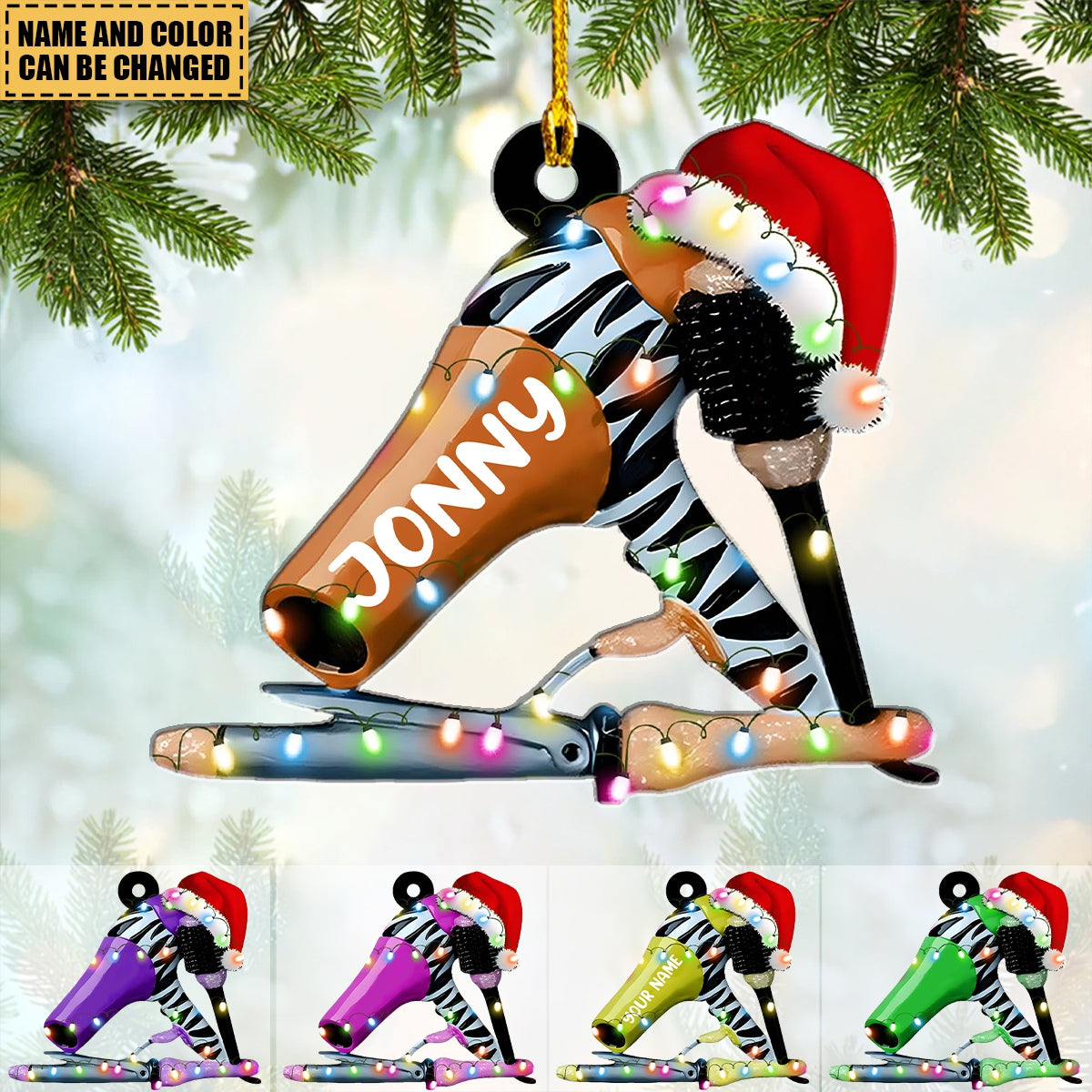 Personalized Hair Dryer Ornament, Custom Name Hairdresser Christmas Tree Ornament