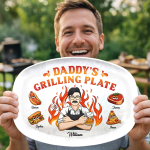 Dad Grandpa King Of The Grill - Personalized Platter - Gift For Father, Gift For Grandfather, Father's Day Gift
