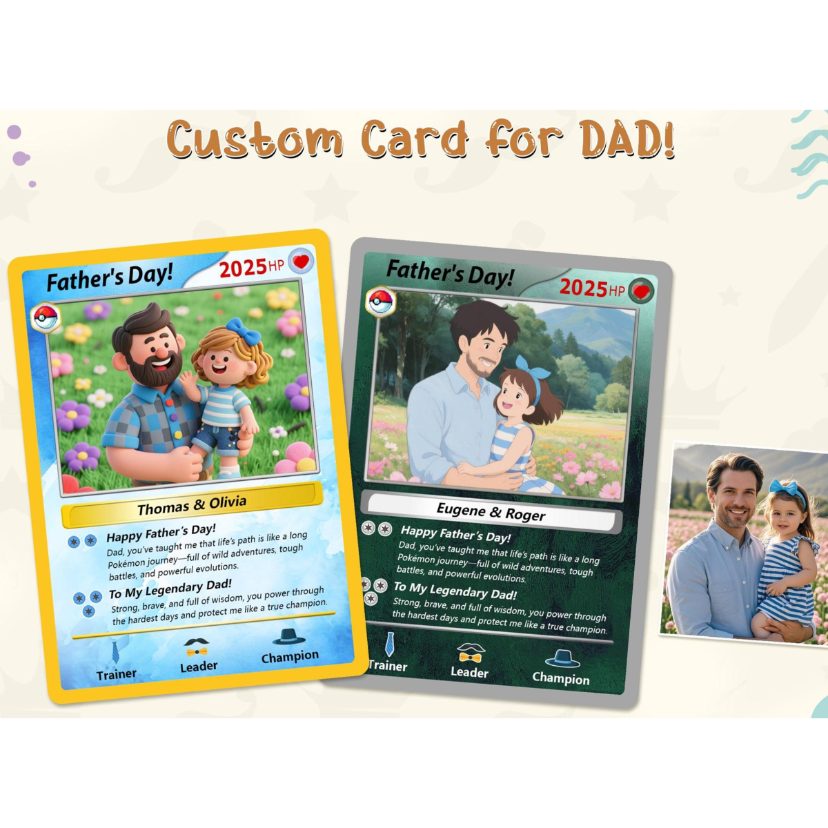 Father's Day Anime Card Personalized, Custom Photo Trading Anime Card, Fathers Day Gift for Game Dad, Card Gifts from Kids, New Dad Gifts