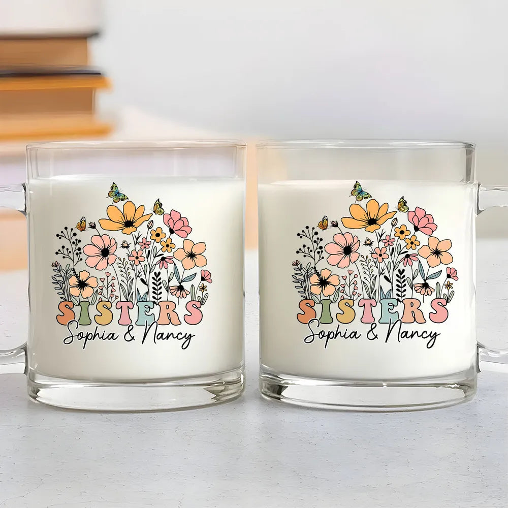 Best Friend Wildflowers - Personalized Glass Mug - Gift For Friends, Bestie, Soul Siser, BFF