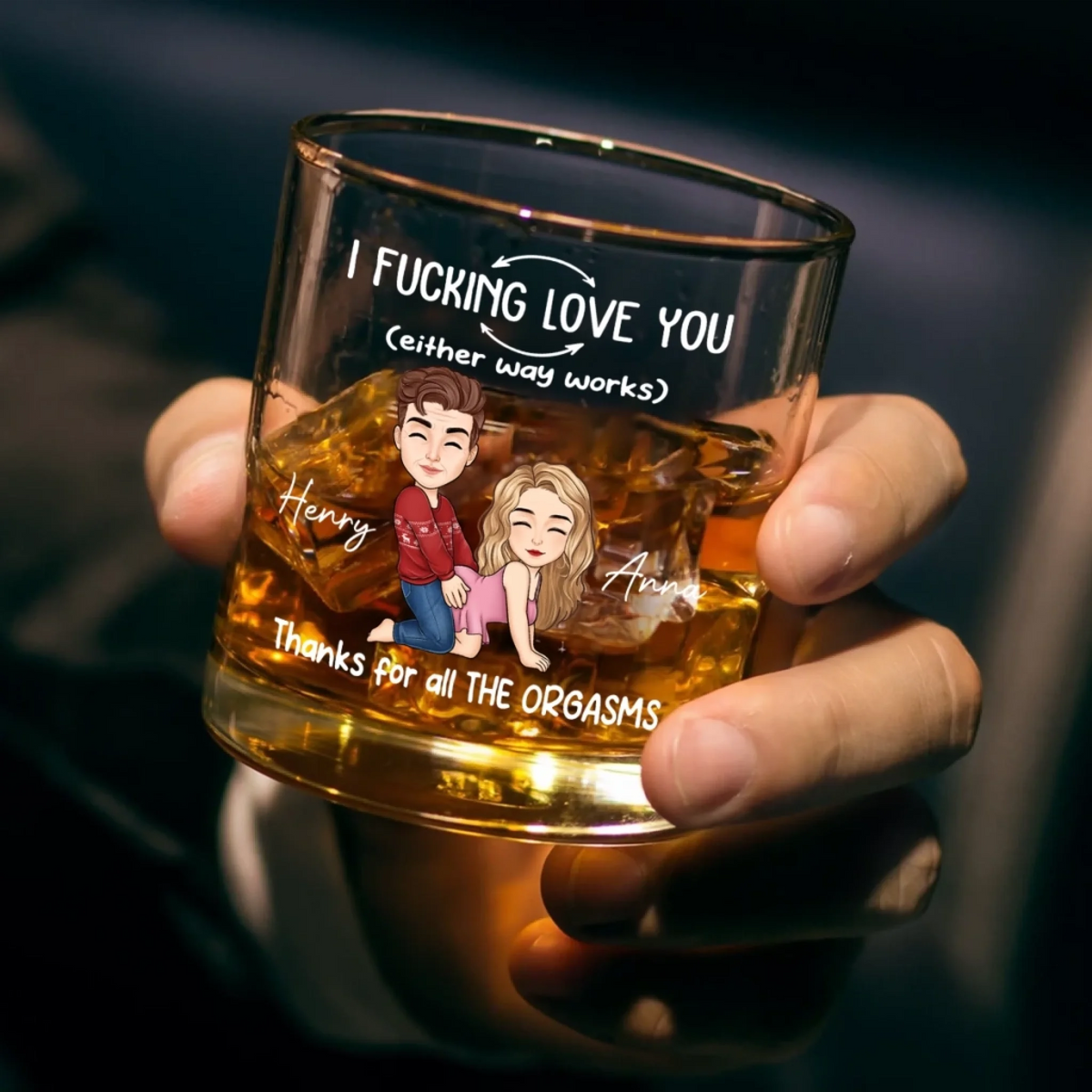 I Love You For All The Times Naughty Stick Figures - Personalized Whiskey Glass - Gift For Couple