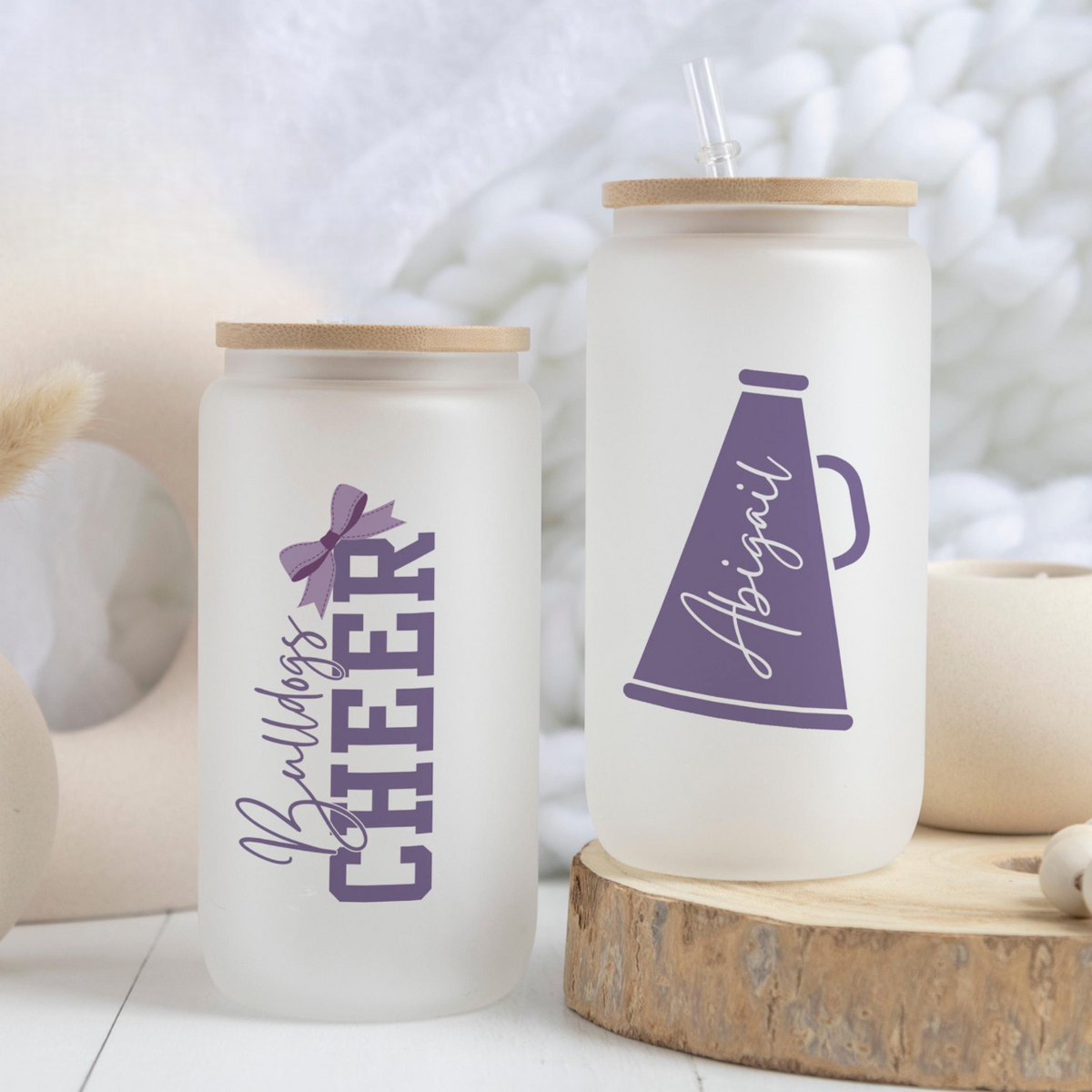 Custom Cheer Cup Cheer Team Gifts, Glass Tumbler Cheerleader Gifts, Cheerleading Glass With Name, Custom Cheer Iced Coffee Cup Cheer Camp Gift
