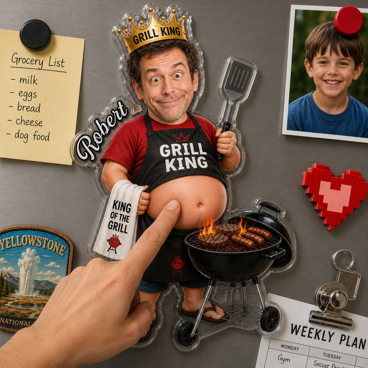 Custom Photo Grill King - Personalized Soft Rubber Belly Fridge Magnet - Gift For Dad Papa, Father's Day Gift