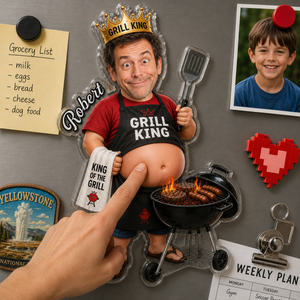 Custom Photo Grill King - Personalized Soft Rubber Belly Fridge Magnet - Gift For Dad Papa, Father's Day Gift