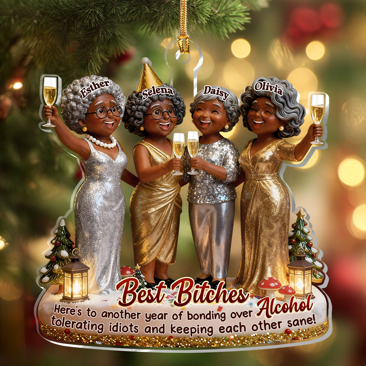 Funny Best Friends Party Women - Personalized Acrylic Ornament - Christmas Gift For Sisters, Besties