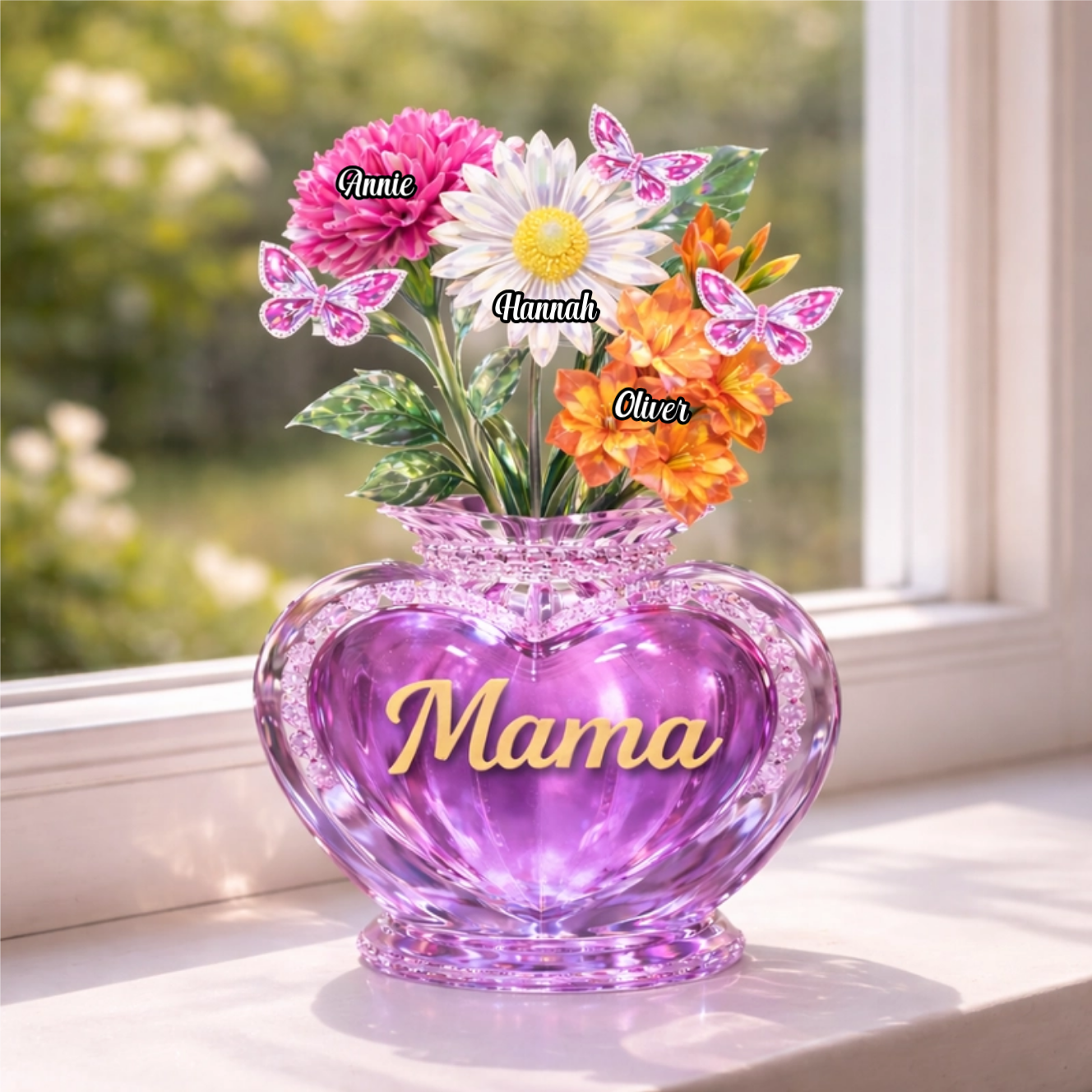 Custom Flower Vase Acrylic Block, Personalized Mother's Day Gift for Mom & Grandma with Kids' Names