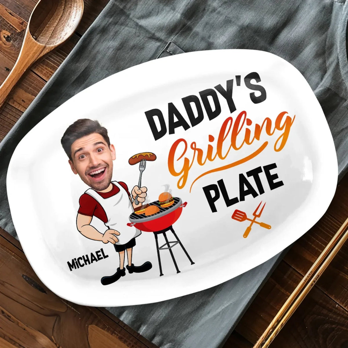 Custom Photo Everything Tastes Better When Daddy Makes It - Personalized Platter - Father's Day, Gift For Dad, Grandpa