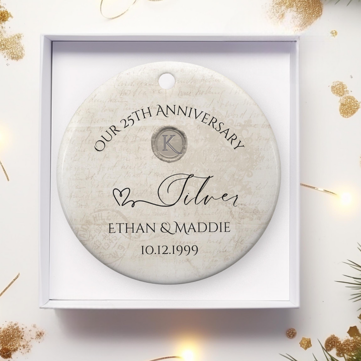 Personalized 25th Anniversary Ornament, Silver Wedding Anniversary Gift, 25 Years Anniversary Ceramic, 25th Year Gift For Husband Wife