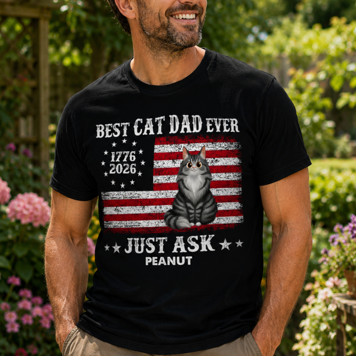 Proud Best Cat Dad Ever Nation Flag 250th Anniversary - Personalized Shirt - Father's Day Gift For Cat Dad, Cat Lovers