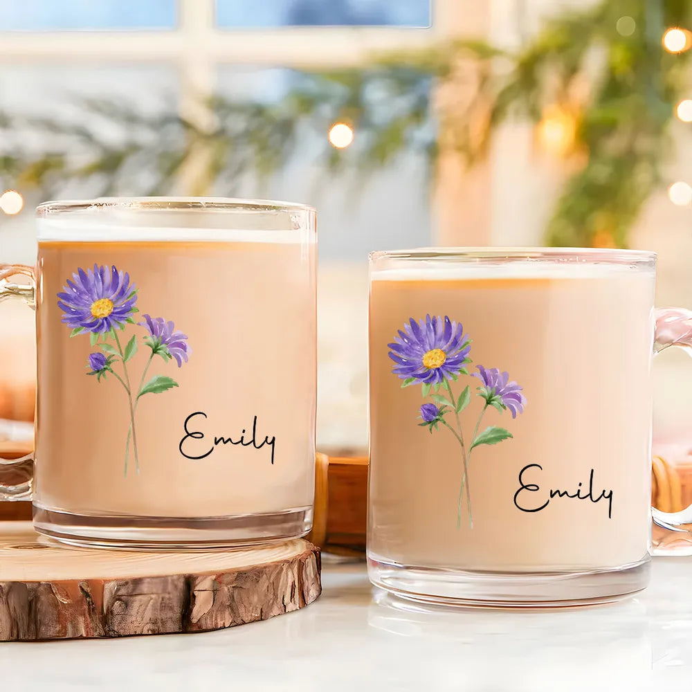 Custom Birth Month Flower - Personalized Glass Mug - Gift For Friends, Gift For Her, BFF Gift