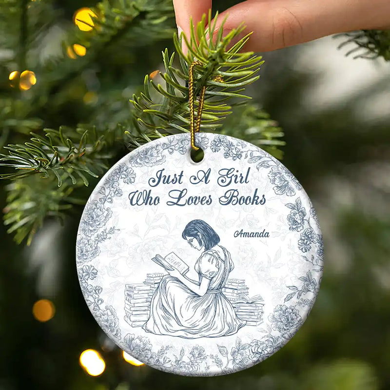 Chinoiserie Toile Just A Girl Who Loves Books - Personalized Ornament - Gift For Book Lovers, Bookworm Gift