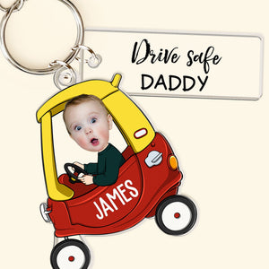 Drive Safe Daddy Custom Kid's Face - Personalized Acrylic Tag Keychain - Gift For Father, Grandfather, Father's Day, Birthday Gift