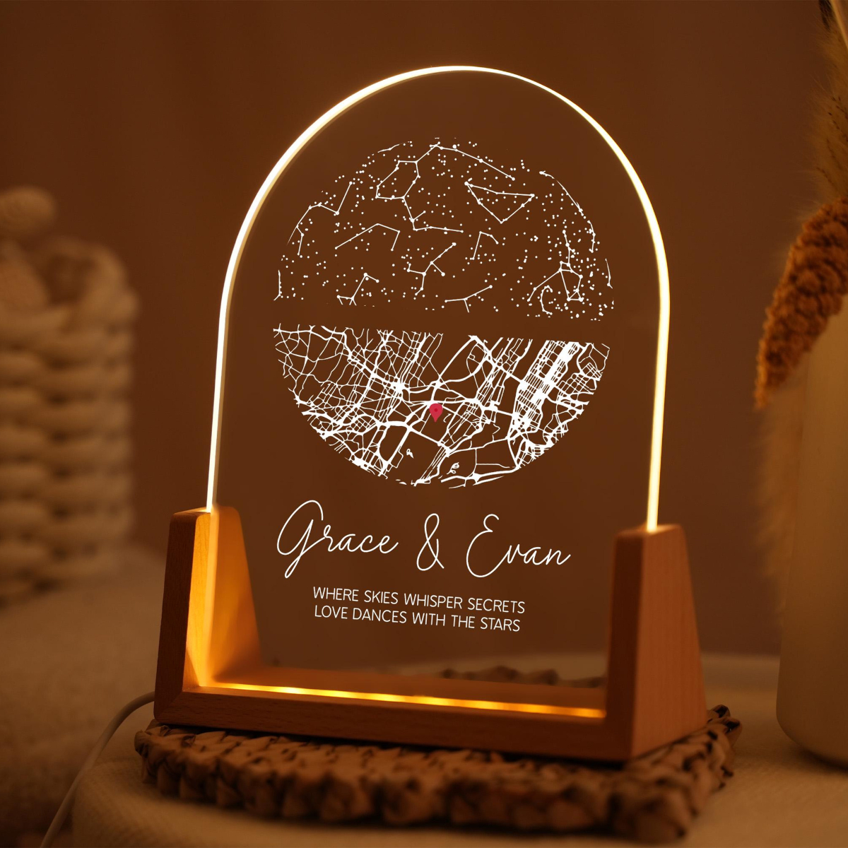 Personalized Star Chart & Map, Star Map Night Light, Anniversary Gift, Gift for Boyfriend Girlfriend, Valentine's Day Gifts For Couple