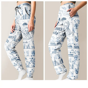 Chinoiserie Toile Just A Girl Who Loves Books - Personalized Pajama Pants - Gift For Book Lovers, Bookworm Gift