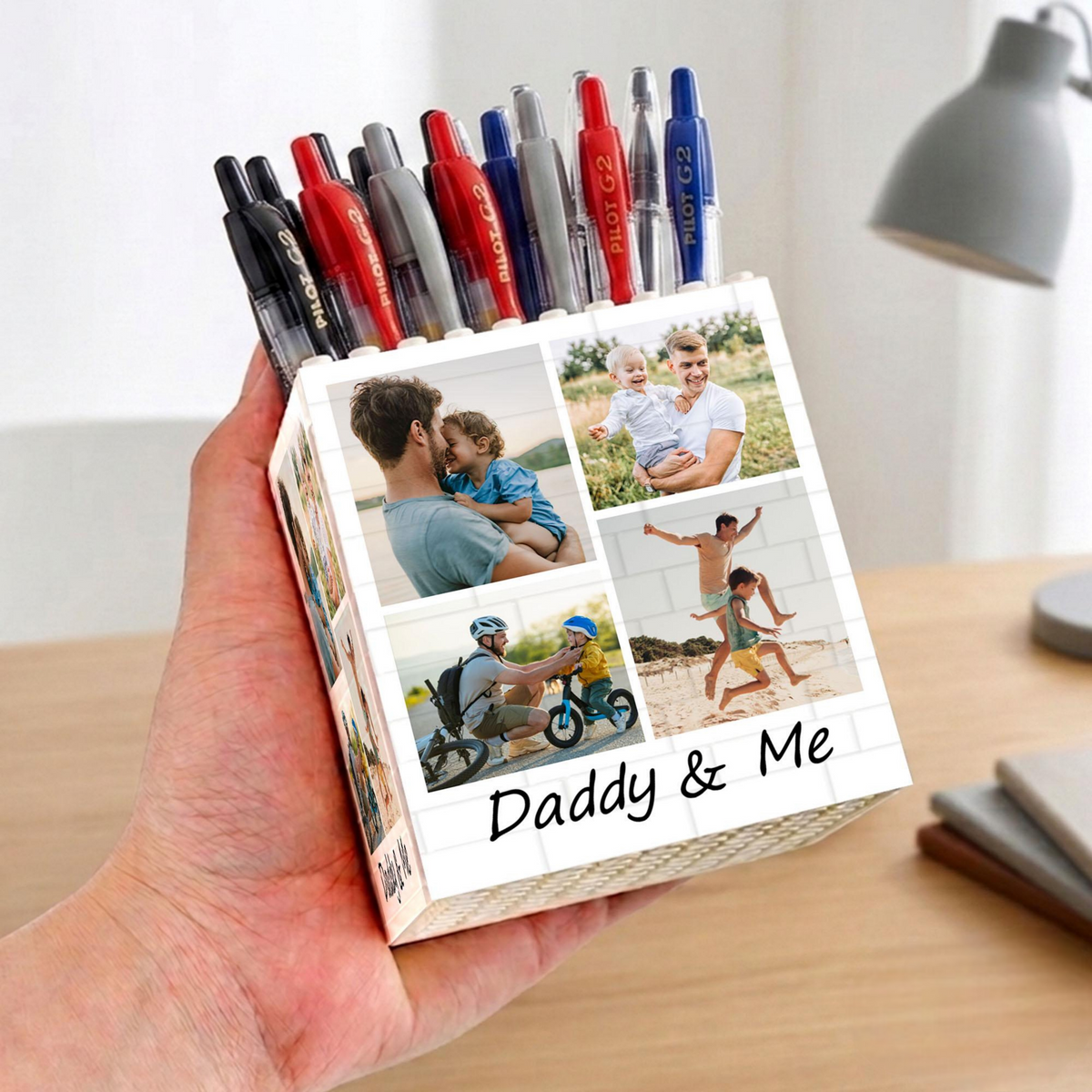 Custom Photo Collage Building Block Pen Holder, Unique Gift for Dad, Dad And Me Photo Blocks, Gift For Husband, Bricks Puzzle Fathers Day