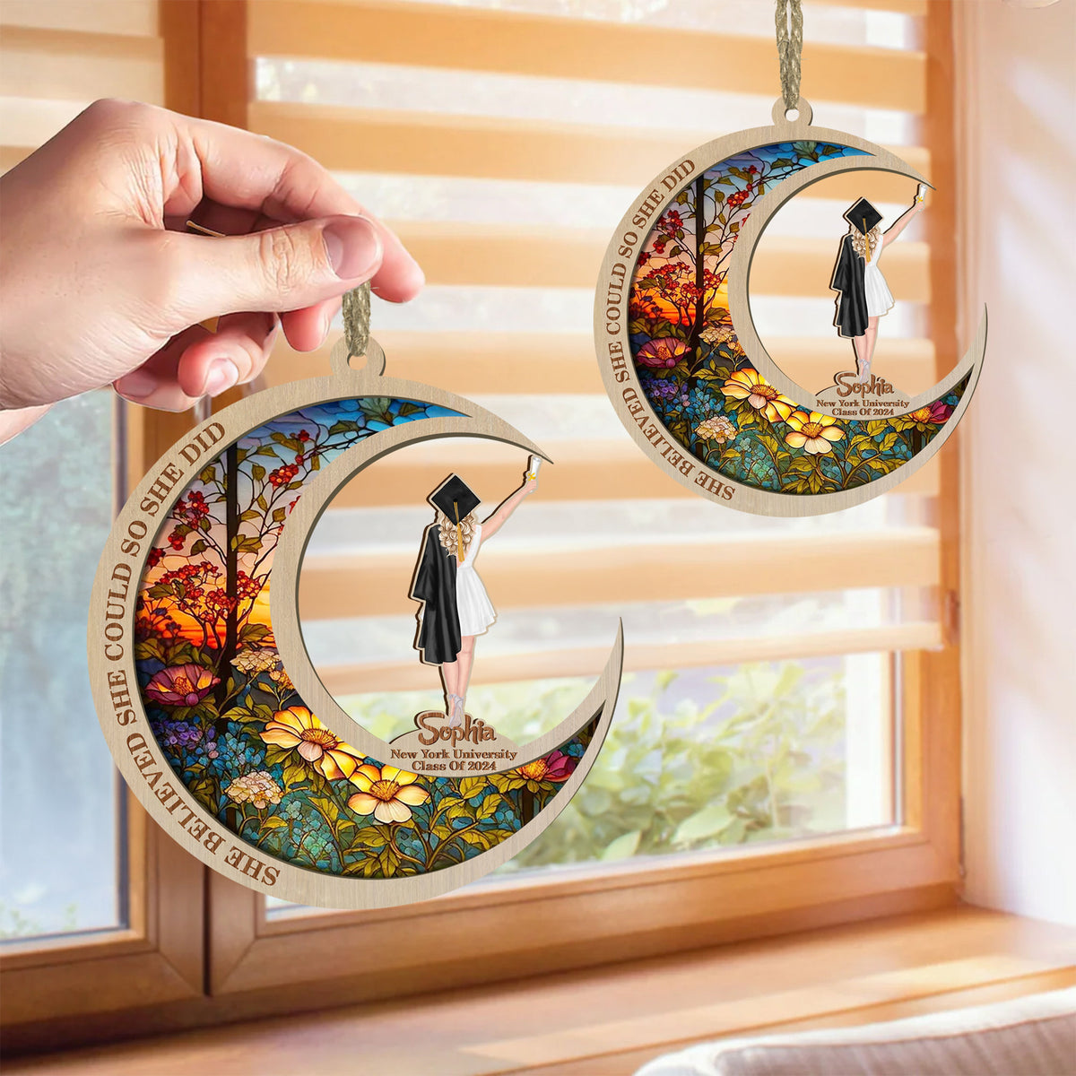 She Believed She Could So She Did - Personalized Suncatcher Ornament - Gift For Graduation Day, School Graduation, Grad Gift