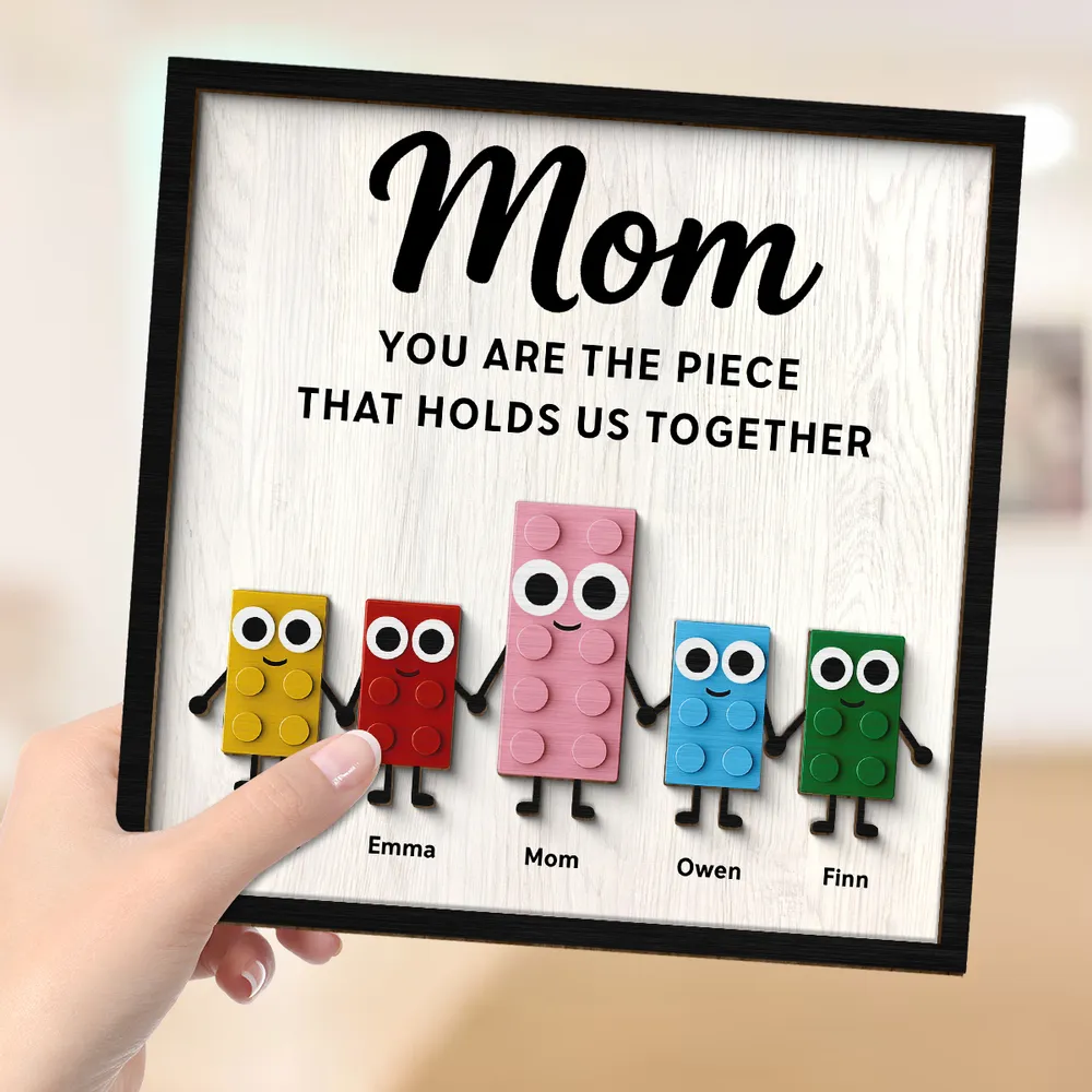 Mom Is The Cutest Piece That Hold Us Together - Personalized Wooden Plaque - Gift For Mom, Mother's Day, Birthday Gift