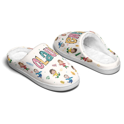 Nana Claus Custom Kid Photo - Personalized Fleece Slippers - Christmas Gift For Grandma
