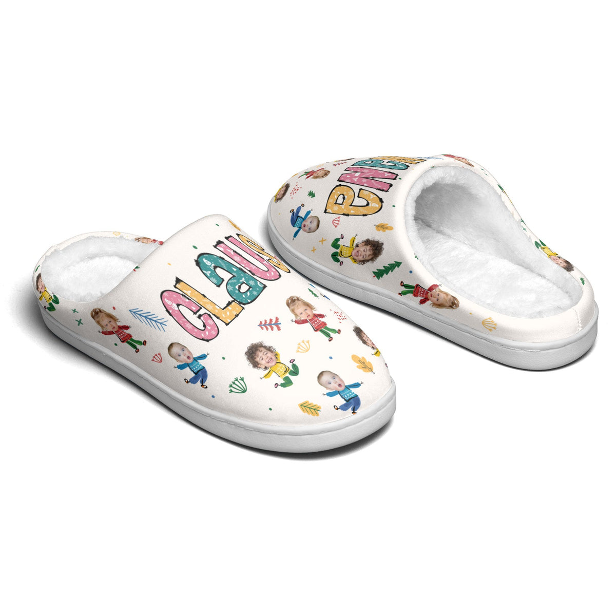 Nana Claus Custom Kid Photo - Personalized Fleece Slippers - Christmas Gift For Grandma