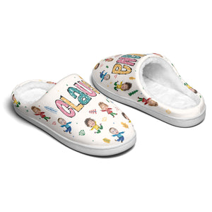 Nana Claus Custom Kid Photo - Personalized Fleece Slippers - Christmas Gift For Grandma