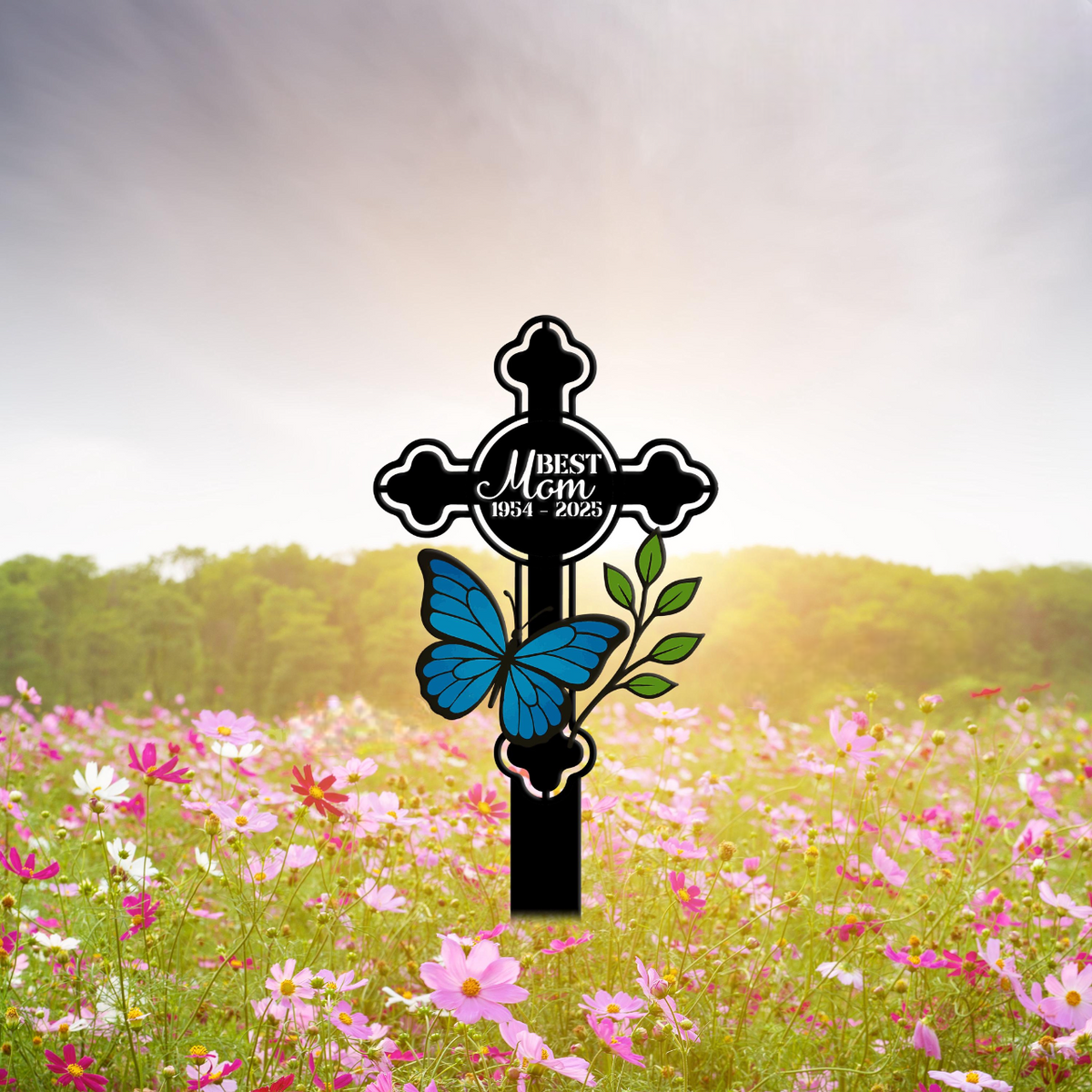Personalized Mom Memorial Cross Stake, Metal Grave Marker, In Loving Memory Garden Sign, Loss of Mother Plaque with Stake