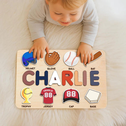 Personalized Baseball Name Puzzle for Baby Boys, Custom Wooden Toy, Toddler Learning 1st Birthday Gift, Baby Shower Gift, Nursery Decor