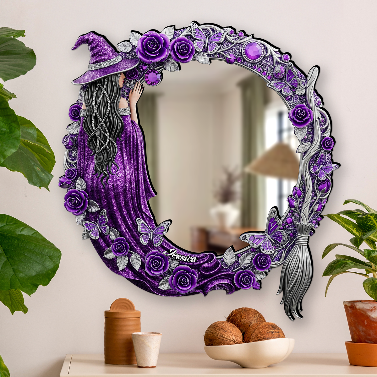 Quirky Witch - Personalized Shaped Mirror - Gifts For Witch Lovers, Halloween Gift