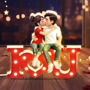 I LOVE YOU Forever Couple Sitting Kissing - Personalized Acrylic Light Box - Valentine's Day Gift For Couple, Anniversary Gift