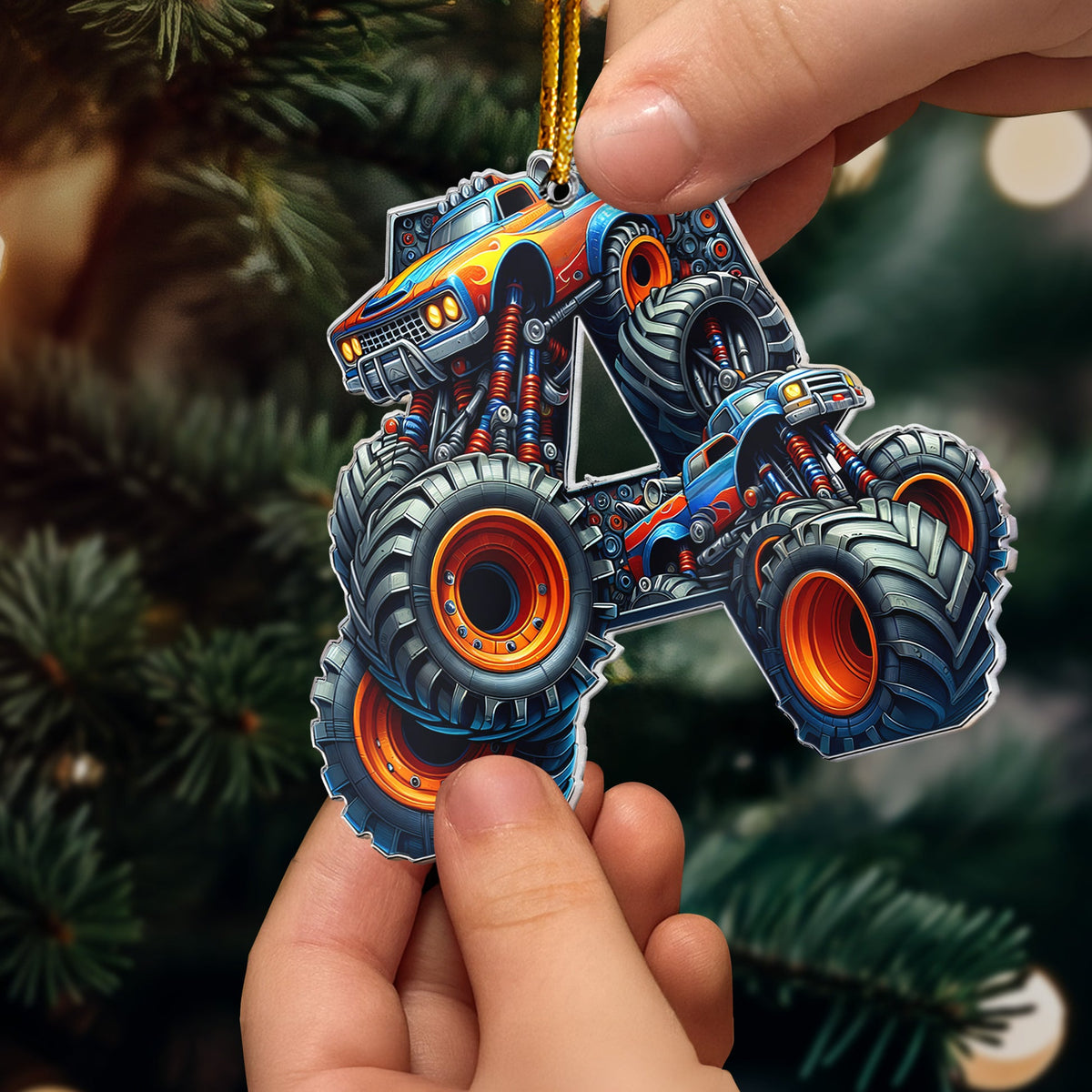 Alphabet Monster Truck - Personalized Acrylic Shaped Ornament - Gift For Kids, Christmas Gift