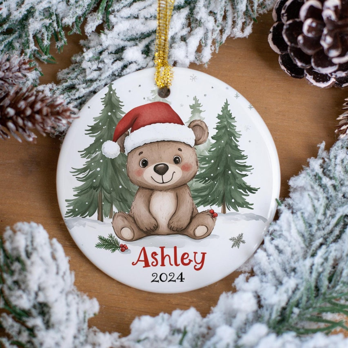 Custom Christmas Bear Ornament, Personalized Kids Santa Bear Ornaments, Children's Gift Ornament Any Name , 2025 Christmas Ornament