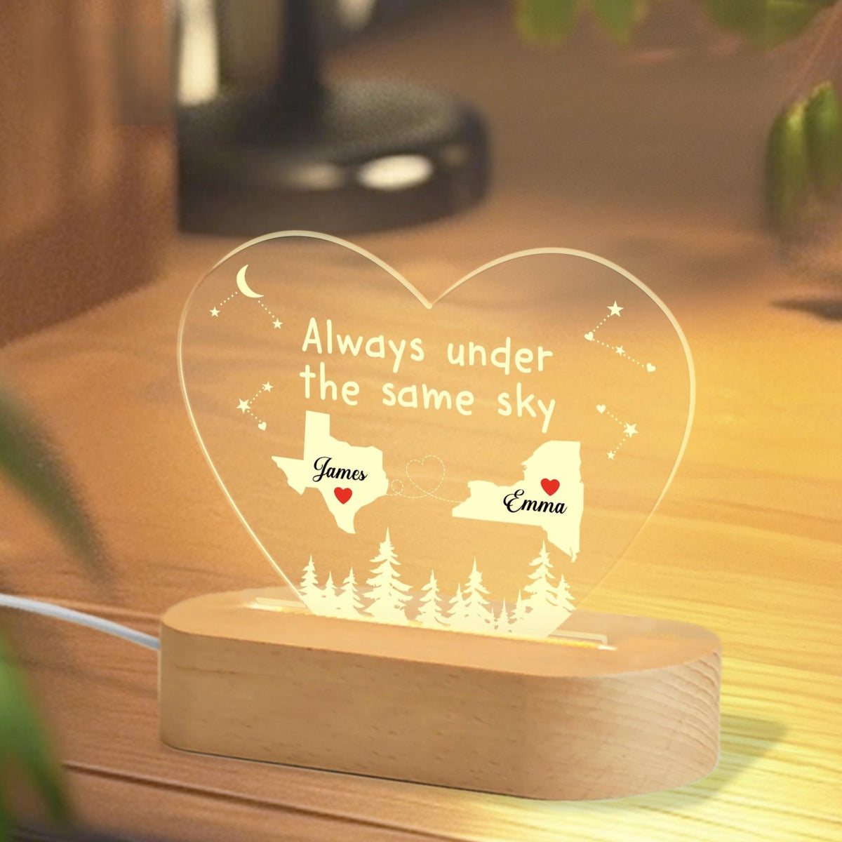 Custom Two Map Night Light, Always Under The Same Sky, Long Distance Relationship Lamp, Going Away Gift, Couple Gift, Miss You Gift