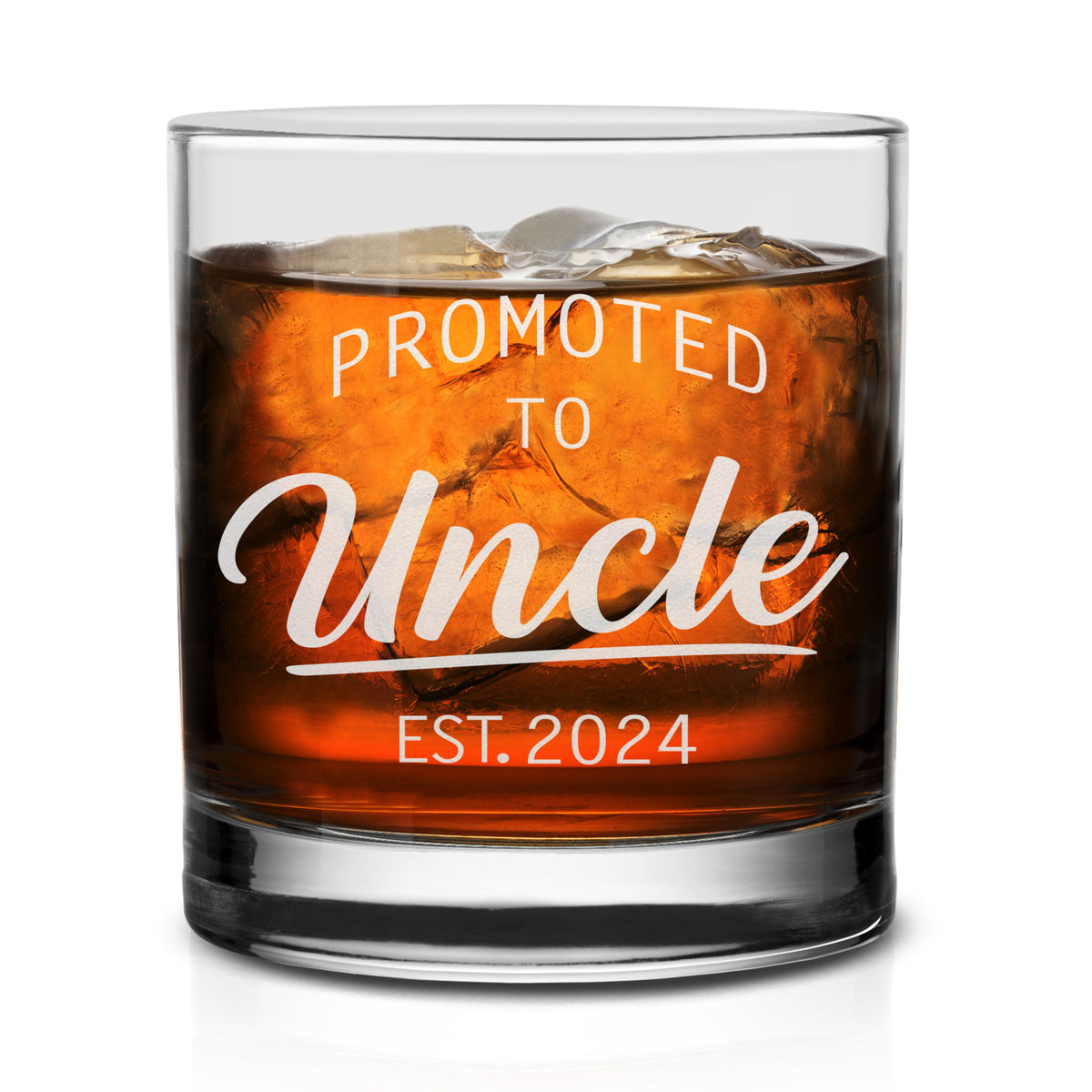 Promoted to Uncle - Personalized Wine Glass - Whiskey Glass Gift For Uncle