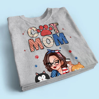 Cat Mom 4th Of July Pattern - Personalized Shirt - Gift For Cat Mom