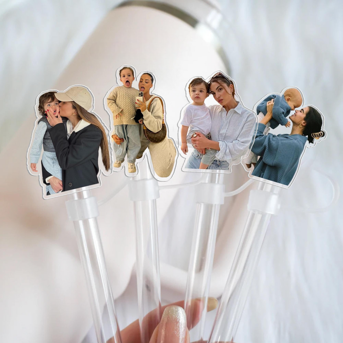 Personalized Photo Gift For Mom, Custom Straw Topper With Photo, Mom And Kids Photo Cup Straw Cover, Gift For Mother