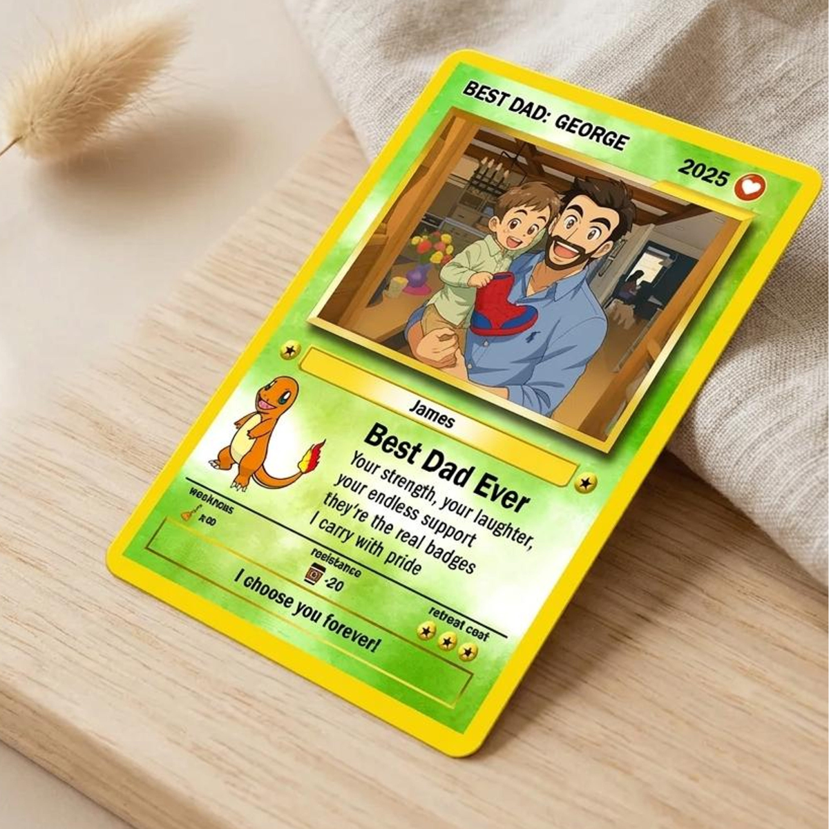 Custom Anime Photo Poke Card | Personalized Father's Day Trading Card | Poke Dad Birthday Gift