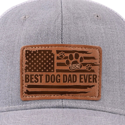 Best Dog Dad Ever - Personalized Leather Label Net Hat - Gift For Dog Dad, Dog Lovers