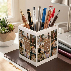 Custom Unique Gift for Dad, Photo Collage Building Block Pen Holder, Dad And Me Photo Blocks, Bricks Puzzle Fathers Day, Gift For Husband