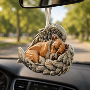 Personalized Watercolor Photo Dog Loss Memorial Real 3D Raised Ornament, Sleeping Pet Within Angel Wings, Loss Pet Gifts, Dog Lovers Gift