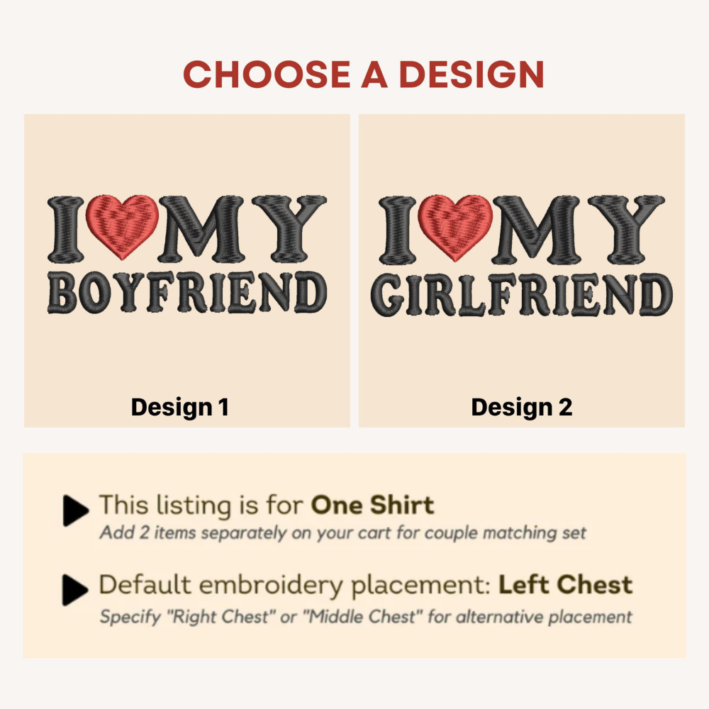 Embroidered I Love My Girlfriend Shirt, Couple Matching Shirt, Personalized Couple Shirt Name, Valentines Gift For Him Her