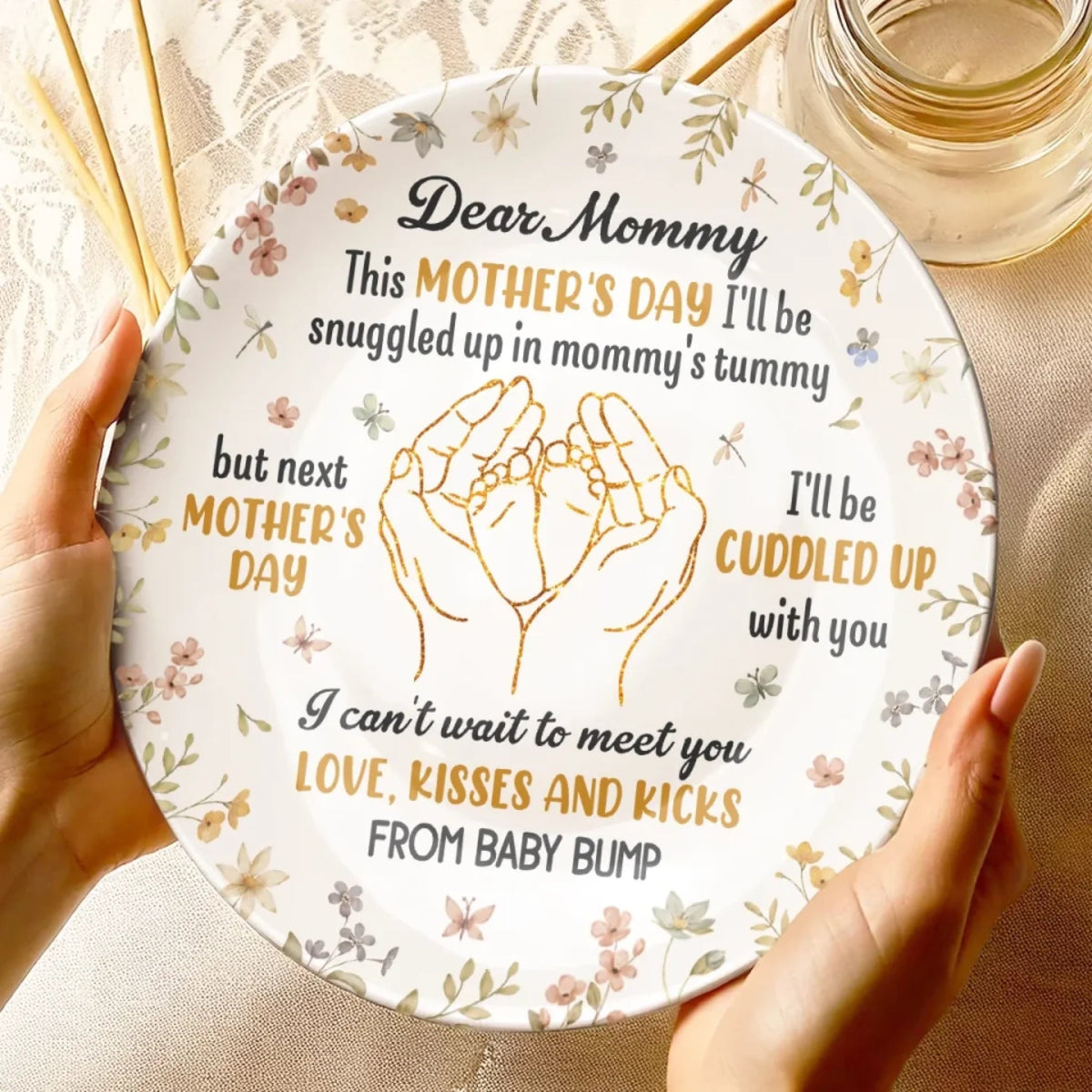 Mommy, I Can t Wait To Meet You - Personalized Ceramic Plate - Baby Shower Gift, Gift For First Mom