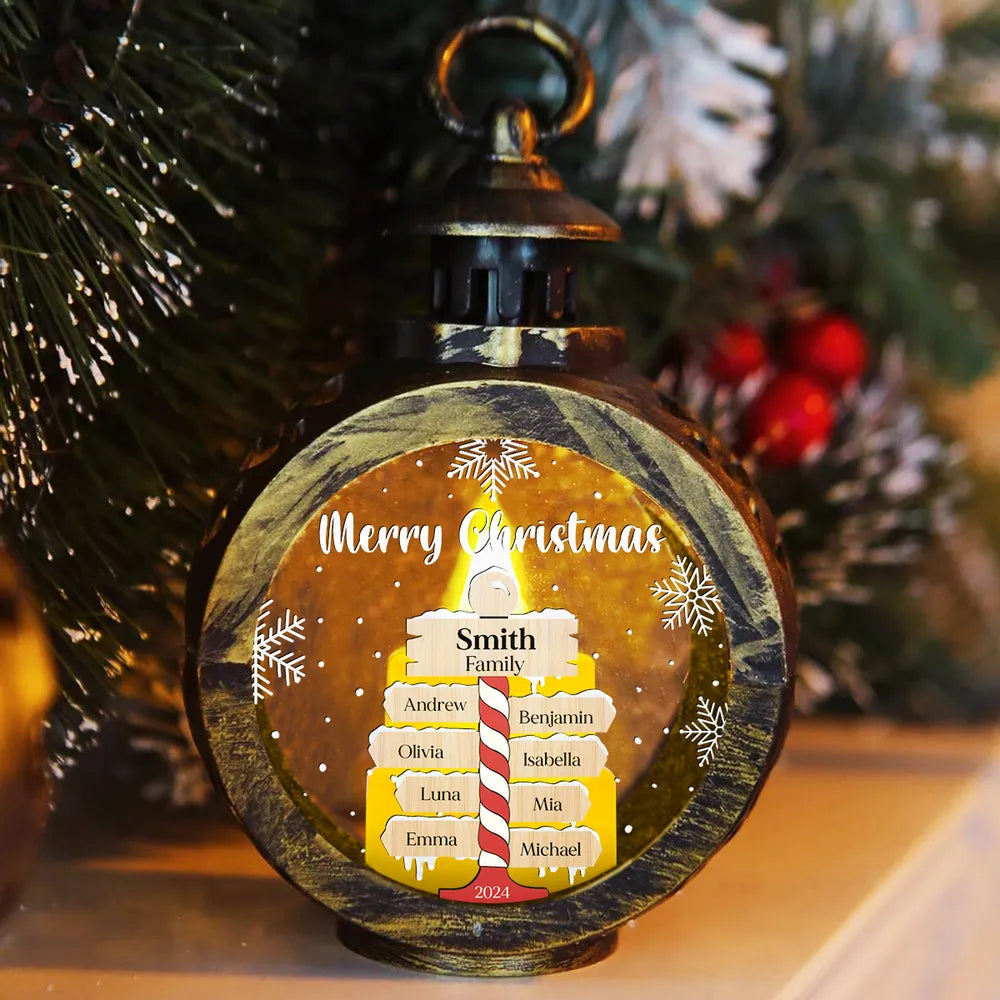 Merry Christmas Family - Personalized Lantern LED Flameless Candle - Christmas Gift For Family
