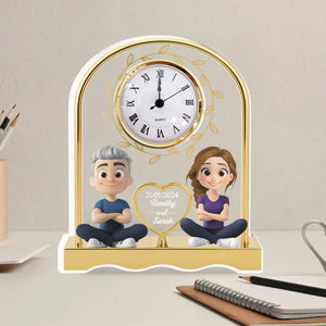 Doll Couple Forever Together - Personalized Acrylic Desk Clock - Gift For Couple, Anniversary Gift