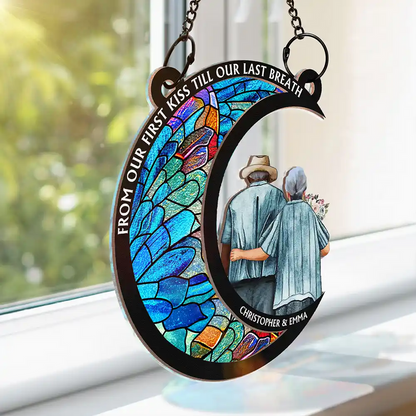 I Love You To The Moon And Back - Personalized Suncatcher Ornament - Gift For Couple, Anniversary Gift, Room Decor