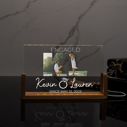 Custom Couple Engagement Picture Gift, Personalized Gifts for Couple, Couple Photo Acrylic Sign, Led Light Stand, Initial Picture Sign