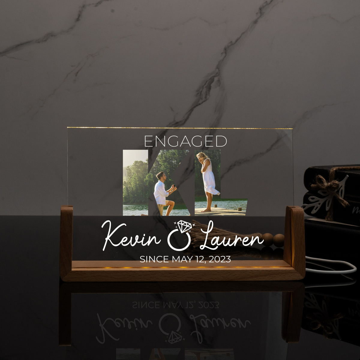Custom Couple Engagement Picture Gift, Personalized Gifts for Couple, Couple Photo Acrylic Sign, Led Light Stand, Initial Picture Sign