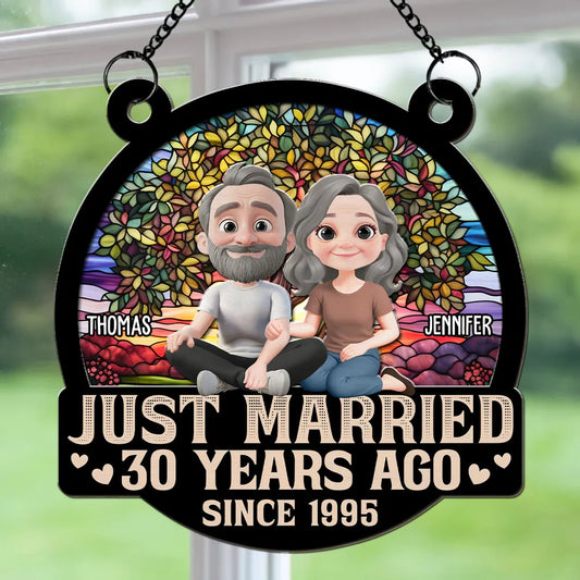 Just Married But Forever Love - Personalized Suncatcher - Anniversary Gift For Couple