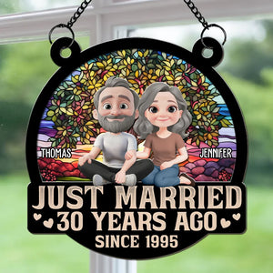 Just Married But Forever Love - Personalized Suncatcher - Anniversary Gift For Couple